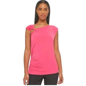 Calvin Klein • Sleeveless Asymmetrical Neck Ring Hardware Top • Pink • Large